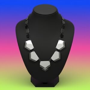 Express Mirror Finish Silver Black White Geometric Segmented Statement Necklace